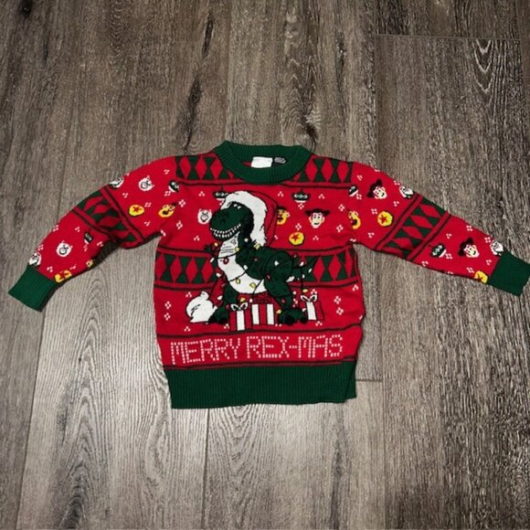 Toy Story Rex Ugly Christmas Sweater Size 18 M Toddler Baby Rex-Mas Holiday NWOT - Picture 1 of 4